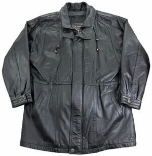 Vintage 90s Leather Limited Black Leather Jacket Men's Large Parka Insulated